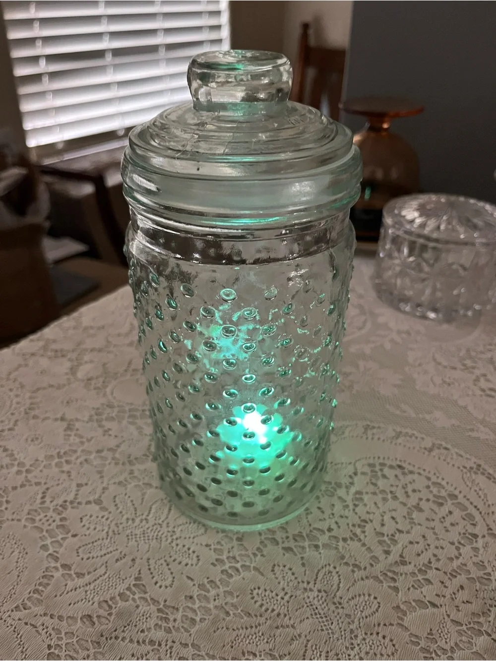 Vintage Clear Hobnail Glass Jar Fairy Lamp | Apothecary Style Decor